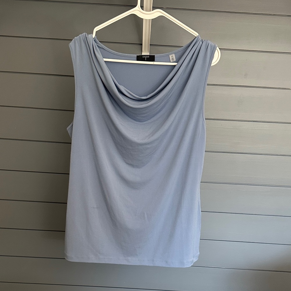 Tahari Light Blue Sleeveless Cowl Neck Blouse